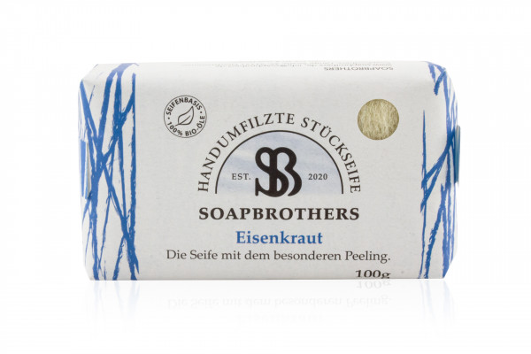 Naturkosmetik Bioseife mit Filzmantel in nachhaltiger Verpackung - Filzseife - Eisenkraut - 100g - G